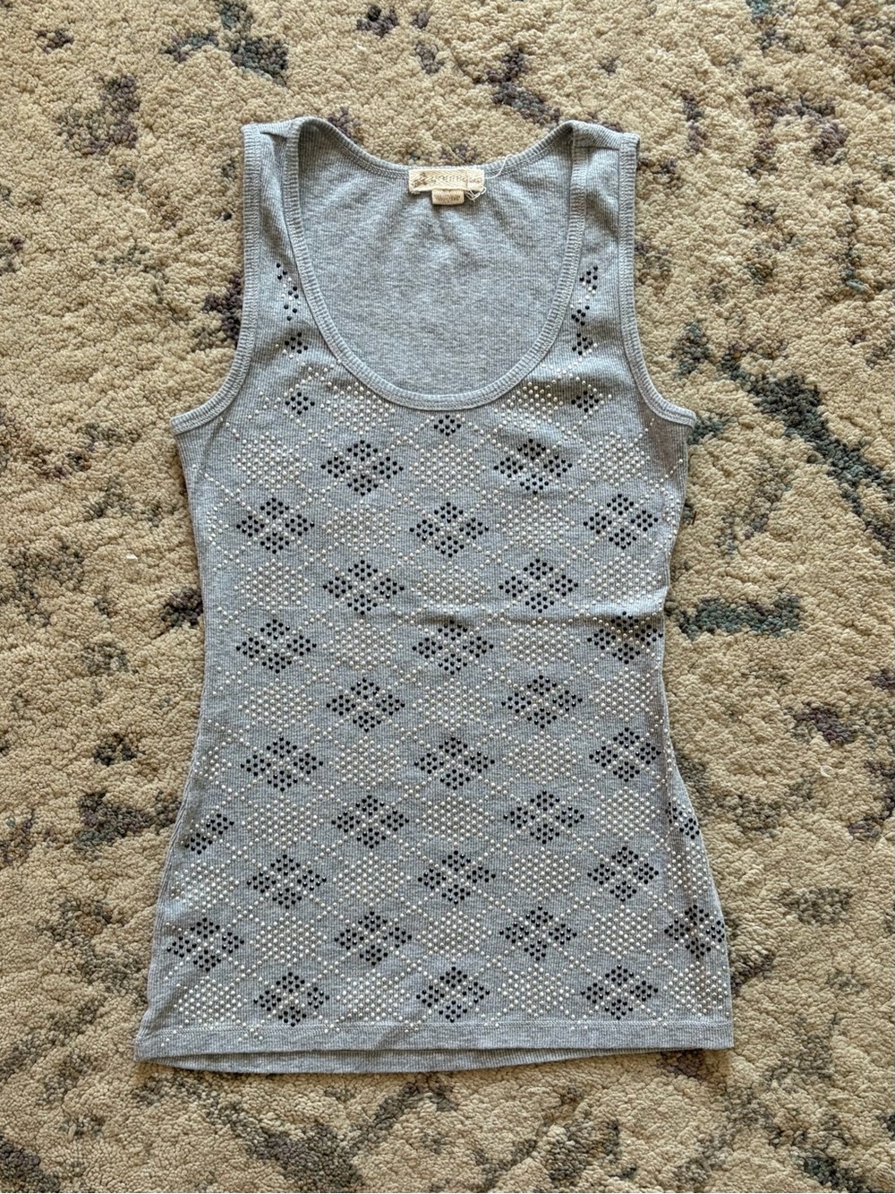 3/$25!!! Y2K Grey Rhinestone Argyle Ribbed Racerback Tank - Picture 2 of 6